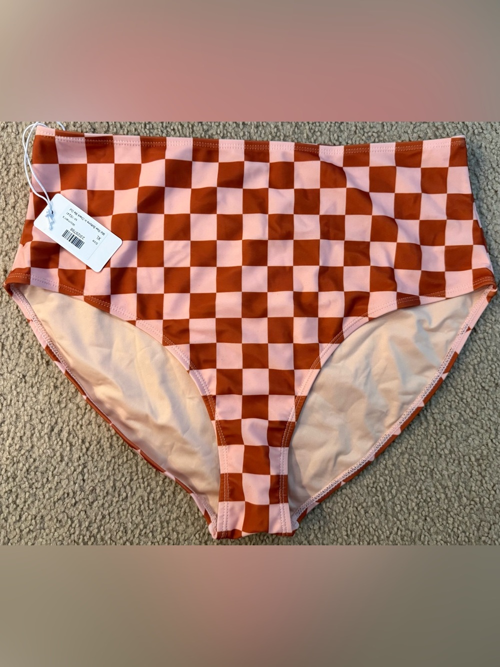 Checkered Pink and Rust Bikini Bottoms